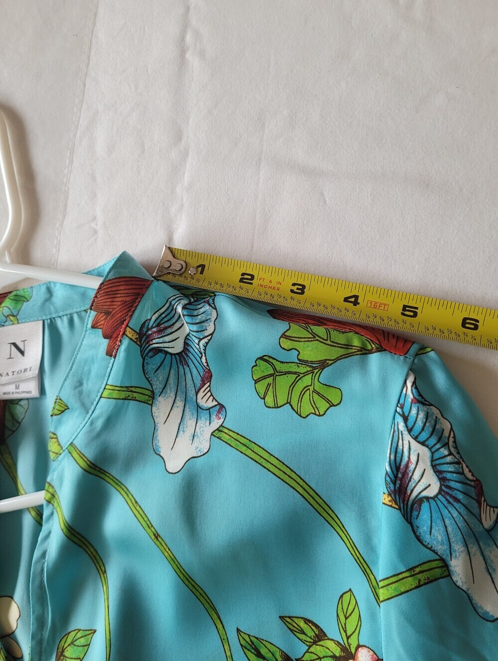NATORI Floral V-Neck Robe Dress Night Gown Aqua with Orange Floral Size M - Picture 8 of 10